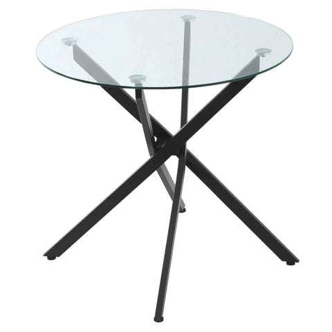 Rootz Side Table With Safety Glass - Round Coffee Table - Coffee Table - Glass Table - Living Room - Bedroom - Metal - Black - 80 x 80 x 75 cm