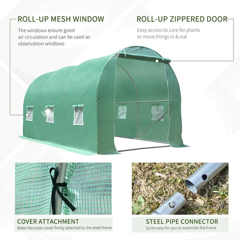 Rootz Greenhouse - Walk-in Greenhouse - Foil Greenhouse - Tomato Greenhouse - Foil Tunnel - Green - 395 X 195 X 190 Cm