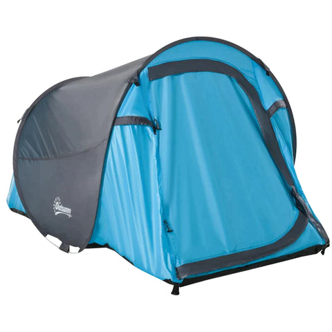 Rootz Camping Tent - Pop up Tent for 1-2 Person - Camping Tent for 3 Seasons - Polyester - Glass Fiber - Blue/Grey - 220 x 108 x 110 cm