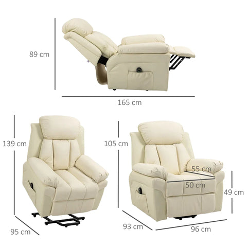 Rootz Relaxation Chair - Stand-up Aid - Including Footrest - Electric Tv Chair - Headrest - 1 Remote Control - Faux Leather - Cream White - 93L x 96W x 105H cm