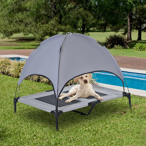 Rootz Pet Bed - Dog Bed - Outdoor Dog Lounger - Bed With Canopy - UV Protection - Breathable - Grey - 92 X 76 X 90 Cm