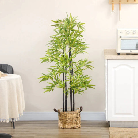 Rootz Artificial Bamboo Plant with Planter - Artificial Plant - Beautiful Decoration - Artificial Replica - Green + Brown + Black - 17cm x 17cm x 150cm
