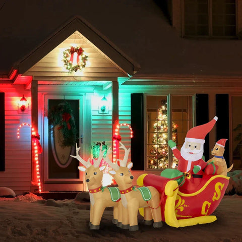 Rootz Selbstaufblasbarer Weihnachtsmann – Weihnachtsdekoration – mit Rentier-LED-Lichtern inkl. Gebläse – Rot + Weiß – 230 x 80 x 150 cm