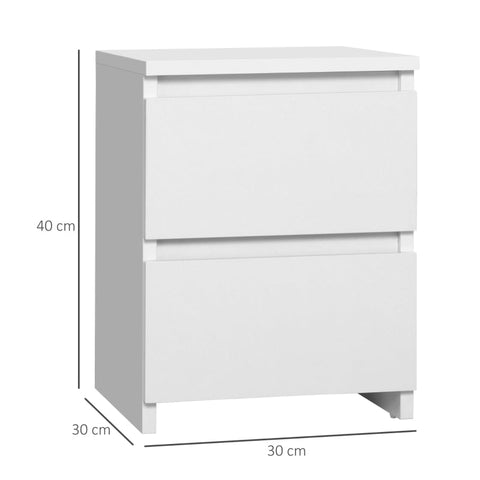 Rootz Bedside Table - 2 Drawers - Anti-tilt - Smooth Surface - White - 30 x 30 x 40cm