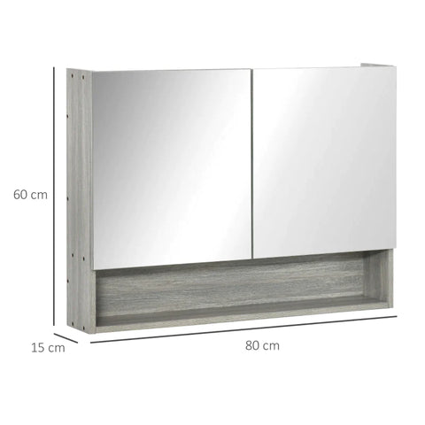 Rootz Mirror Cabinet - Bathroom Cabinet With Two Doors And Shelf - Waterproof - Grey - 80 x 15 x 60 cm