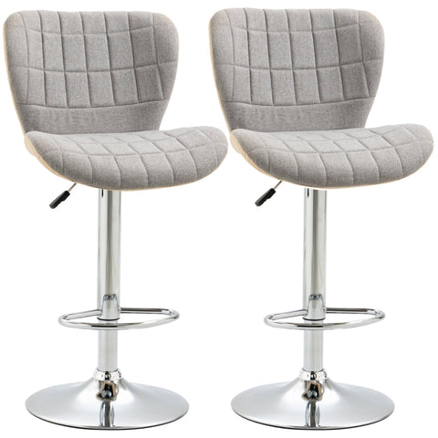 Rootz Bar Stool - Retro Design - Set Of 2 - Height-adjustable - Linen Look - Light Gray + Cream - 47.5L x 57W x 112H cm