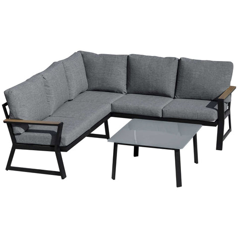 Rootz 3-teiliges Möbelset – Gartenmöbel-Set – 3-Sitzer-Sofa – 2-Sitzer-Sofa – 1 Beistelltisch – Grau – Aluminium – Polyester – Schaumstoff