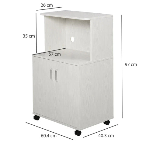 Rootz Kitchen Cabinet - Kitchen Storage Unit - Modern Microwave Stand Trolley Cart - Sideboard with Cabinet - Locking Wheels - Shelf for Living Room - Dining Room - White - 24" x 16" x 38"