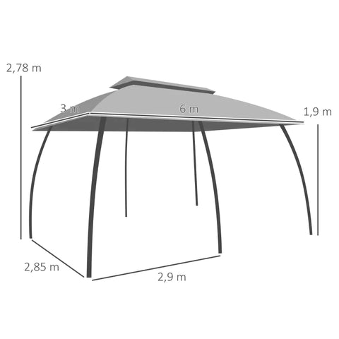 Rootz Pavilion - Party Tent - With Fly Nets - Wind Roof - Up To 15 People - Dark Gray - 3 x 6 x 3 m