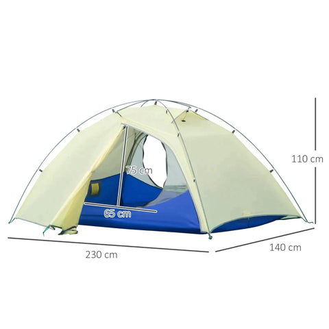 Rootz Tent - 2 Person Tent - With Carry Bag - Waterproof - Silicone Cloth/Aluminum - Cream White - 2.3 x 1.4 x 1.1m