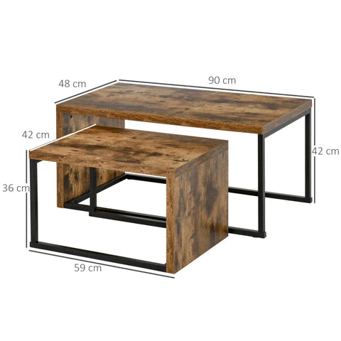 Rootz Coffee Tables - Nesting Tables - Side Tables - Black/Brown - 90x48x42 cm/59x42x36 cm