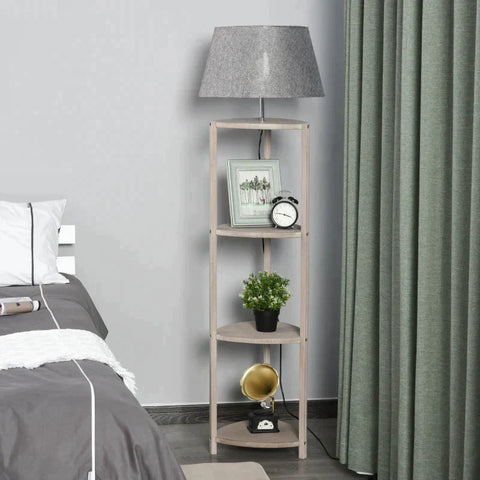 Rootz Floor Lamp - Lampshade - Lamp Shelf - Living Room - Bedroom - Grey - 46 x 46 x 158.5 Cm