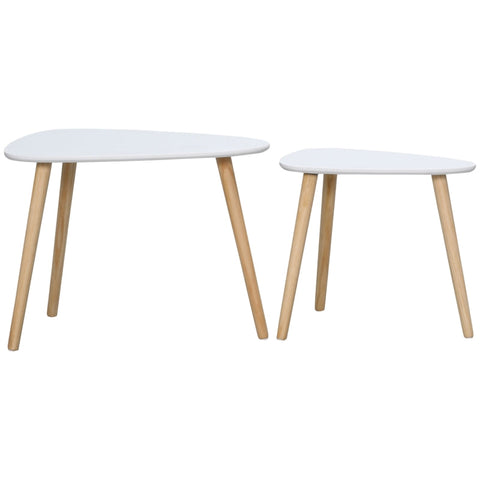 Rootz Side Table - Bedside Table - Set Of 2 Side Table - Triangular Nest Of Tables - End Table With Solid Wood Legs - White - 59.5 cm x 39.5 cm x 45 cm