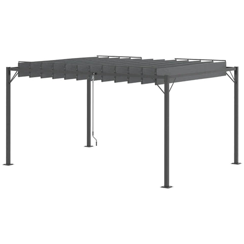 Rootz Pergola - Gazebo - With Slat Roof - Garden Gazebo - BBQ Gazebo - With Hand Crank - Roof Adjustable - Weatherproof - Aluminum - Grey - 3.95L x 2.95W x 2.13H m