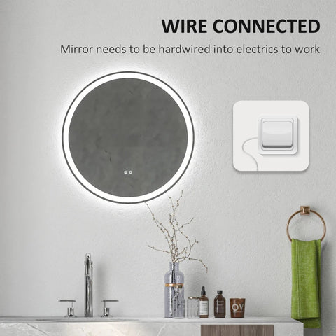 Rootz LED Bathroom Mirror - Round - Touch Function - Memory Function - No Fogging - Aluminum Frame - White+Silver - 60 x 60 cm