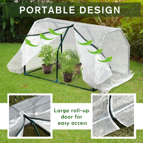 Rootz Mini Greenhouse - Weather Resistant - Easy to Carry - Polytunnel Green - 99cm x 71cm x 60cm