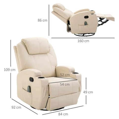 Rootz Massage Chair - Electric Relaxation Chair - Tv Chair - Massage Function - 5 Massage Modes - Reclining Function - Cream White - 84 x 92 x 109 cm