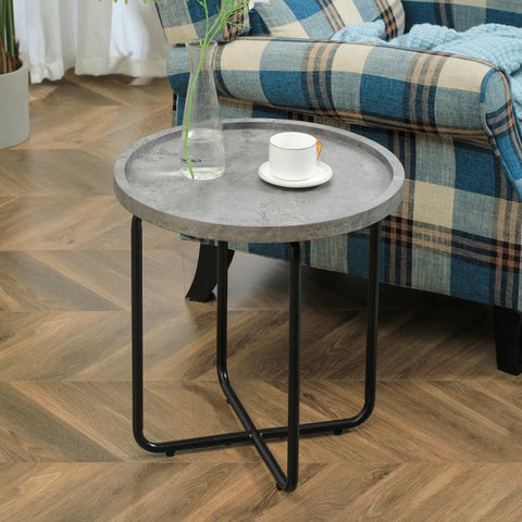 Rootz Side Table - Industrial Design - Table Top In Marble Look - Grey Black - 50 cm x 50 cm x 55 cm