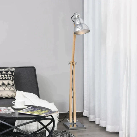 Rootz Floor Lamp - Adjustable Shade - Adjustable Floor Lamp - Lamp - Wood/Metal - 64 x 18 x 133 cm