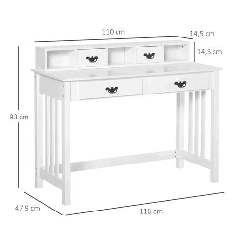 Rootz Desk - Desk With Removable Shelf - Study Table - Console Table - Computer Desk -  Writing Desk With 4 Drawers - Home - Office - White