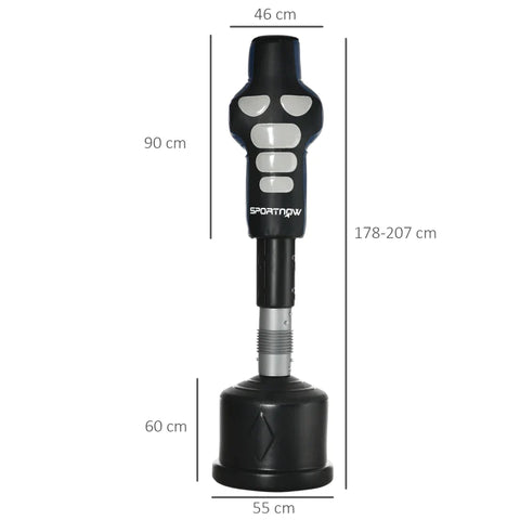 Rootz Punching Bag - Boxing Dummy - Dummy - Free-standing - Height-adjustable - Heavy Base - Imitation Leather - Black/Grey/Blue - 55 x 55 x 178-207 cm