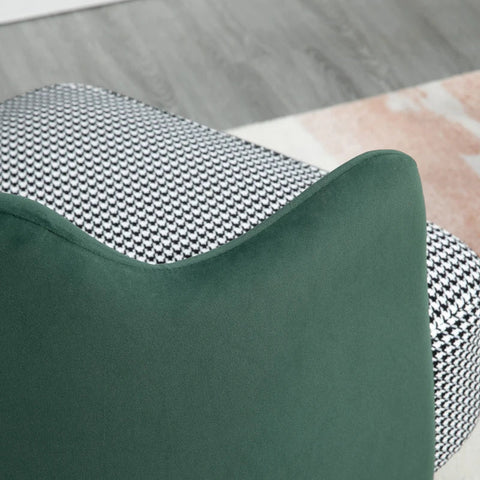 Rootz Armchair - Wing Chair In Retro Design - Velvet Look - Green + Black + White + Gold - 65 cm x 65 cm x 78 cm