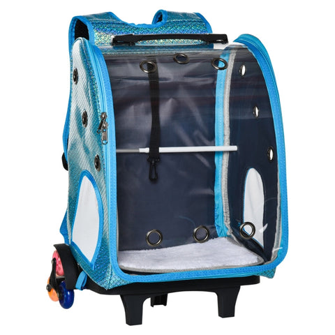Rootz Pet Trolley - 2 in 1 Design Pet Backpack - Pet Carrier Bag - Safety Leash - Oxford Fabric - Blue - 34L x 30W x 54H cm