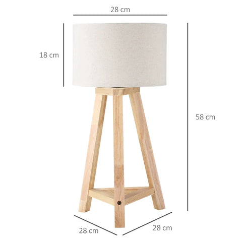 Rootz Tischlampe – Nachttischlampe – Schreibtischlampe – Tischlampe aus Holz – Leinen-Polyester – moderner Stil – Schlafzimmer – Wohnzimmer – Weiß + Natur – 28 cm x 28 cm x 58 cm
