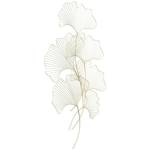 Rootz 3d Mural Modern Wall Decoration - Metal Wall Decor - Ginkgo Leaves - Gold - 51W x 3.5D x 94.5H cm
