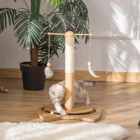 Rootz Scratching Post - Scratching Post for Cats - Scratching Toy with Ball Spring - MDF Sisal - Beige + Brown - 40 x 37 x 51 cm