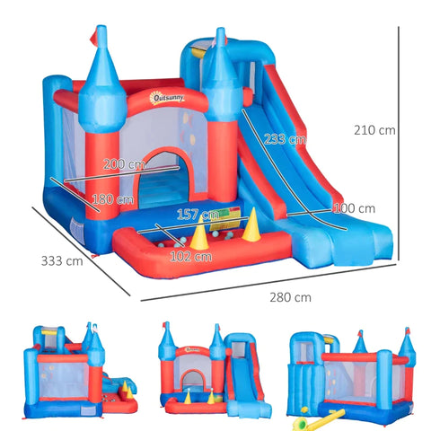 Rootz Inflatable Bouncy Castle -  4 Children Inflatable Bouncy Castle - Water Bouncy Castle - With Blower Slide Pool Climbing - Wall Trampoline - Colorful - 333 x 280 x 210 cm