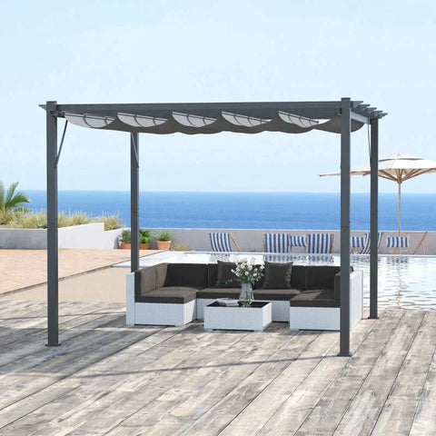 Rootz Pergola - Pergola With Sliding Roof - Aluminum - Polyester - Garden - Terrace - Balcony -  Charcoal Gray - Dark Grey - 300 x 300 x 223 cm
