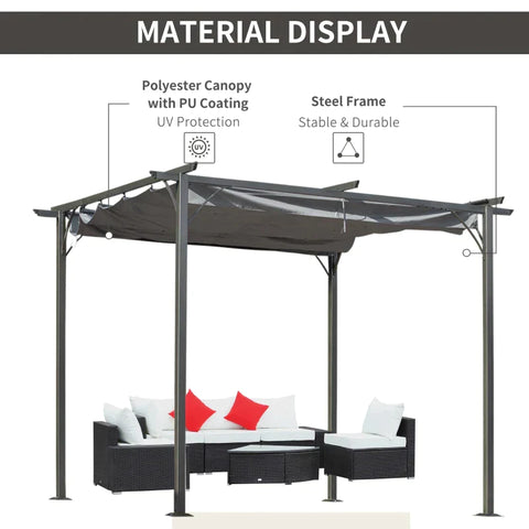 Rootz Pergola - Metal Pergola with Retractable Roof - Garden Gazebo - Metal Pergola Canopy - Outdoor Sun Shade Shelter for Party BBQ - Aluminum - Black + Grey - 3 x 3 m