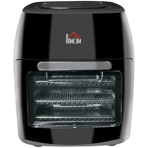 Rootz Air Fryer - Hot Air Fryer - Oven Grid - Roasting And Frying Drum - Chicken Fork - 1800w With 8 Menus - Steel - Glass - Black - 32 x 35.6 x 37.9 cm