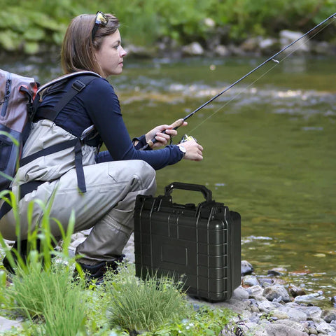 Rootz Tool Cases - Outdoor Protection Box - 2 Wheeled - 2 Handle - Waterproof Valuables Case - With Air Valve - Black - 34cm x 29cm x 15cm