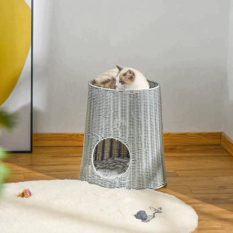 Rootz Kattenhuis - Kattenhol - Kattenmand - Kattenmand - Met 2 Kussens - Grijs - 45 X 45 X 50 Cm