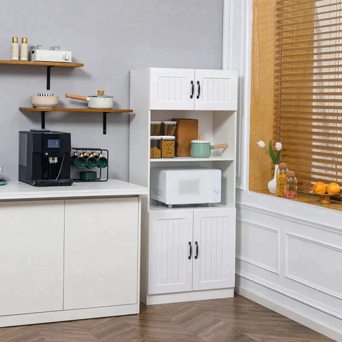 Rootz Kitchen Cabinet - 5-tier Storage Cabinet With Adjustable Bottom Shelf - Open Microwave Countertop - White + Black - 70 cm x 40 cm x 170 cm