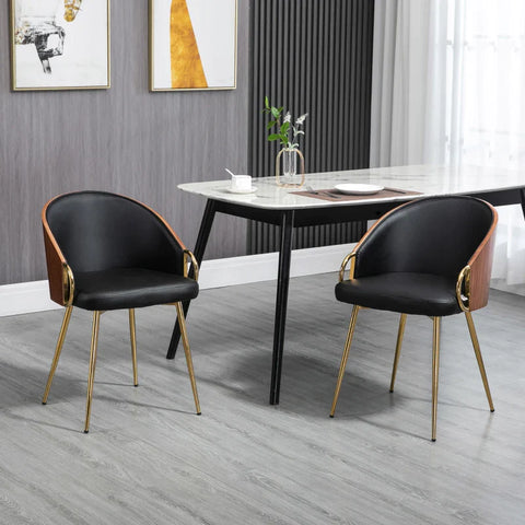 Rootz Set Of 2 Dining Chairs - In Retro Design - Accent Chair - Kitchen Chair - Black + Gold - 50cm x 55cm x 75cm