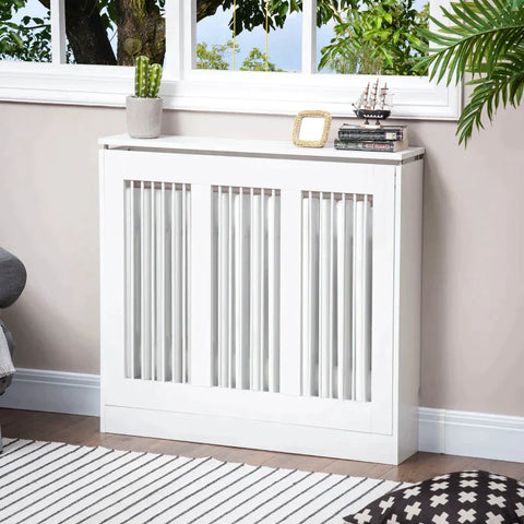 Rootz Radiatorhoes - Verwarmingshoes - Radiatorhoes - Voor Slaapkamer Woonkamer - MDF/Staal - Wit - 90 x 18 x 84 cm