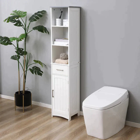 Rootz Bathroom Cabinet - Freestanding Bathroom Furniture - With Drawers - Cabinet Storage - Cabinet - White/Grey - 34 x 30 x 163 cm