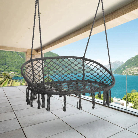 Rootz Hanging Chair - 2-seater Hanging Chair With Hanging - Ceiling Hook - Hanging Lounger - Floating Lounger - Double Lounger - Lounge For 2 People - Grey - 130 x 70 x 35 cm