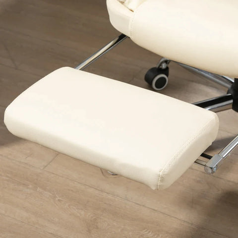 Rootz Office Chair - Footrest Desk Chair - Padded Armrests - Adjustable Backrest - Height Adjustable - Faux Leather - Cream + Black - 64.5L x 69W x 109-117H cm