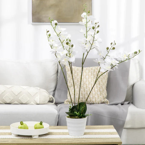 Rootz Artificial Plant - Artificial Orchid with Planter - Artificial Flowers - Home Decor Wedding - Green + White - 16.5cm x 16.5cm x 75cm