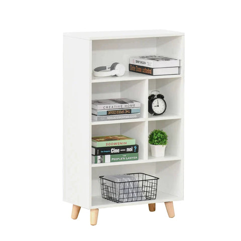 Rootz Bookcase - Modern Bookshelf - Bookcase with 6 Compartments - Home - Office - Living Room - White - 60 cm x 30 cm x 103.3 cm