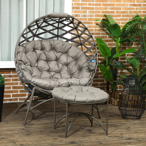 Rootz Garden Chair Set - 2 Pieces - Stool/side Table - Large Seat Cushion - Steel Frame - Sand - 118 x 75 x 142 cm