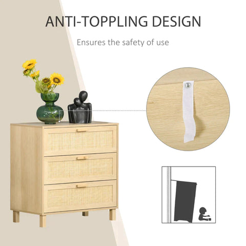 Rootz Drawer Cabinet - Side Cabinet - Cabinet - Sideboard Base Cabinet - 3 Drawers Chest - Living Room Drawer Cabinet - 80 x 40 x 80 cm