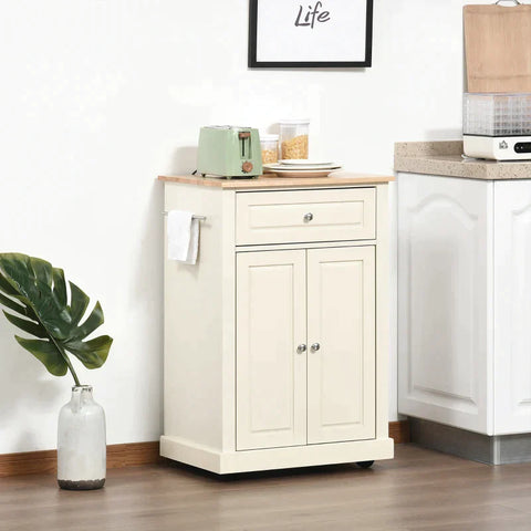 Rootz Kitchen Trolley - Rollable - Serving Trolley - Kitchen Trolley With Height-adjustable Shelves - Kitchen - Living Room - Dining Room - MDF - Country Style - Cream White - 63 x 45.5 x 91.5 cm