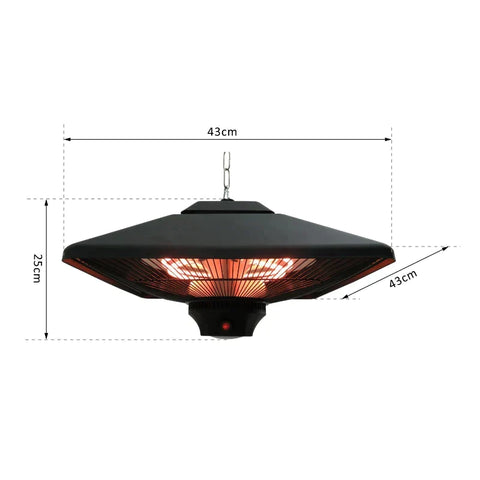 Rootz Ceiling Heater - Radiant Heater - LED Lighting - Remote Control - 2000w - 43x43x25cm
