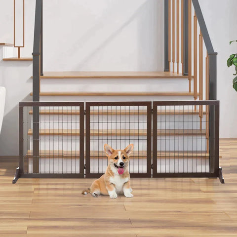 Rootz Barrier For Dogs - Safety Gate - Dog Gate - Stair Gate - Foldable Dog Barrier - Door Gate - Brown - 185 x 36 x 71 cm