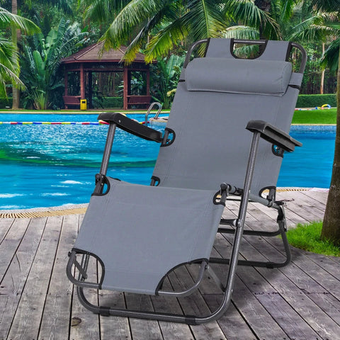 Rootz Sonnenliege – Gartenliege – Entspannungsliege – faltbare Strandliege – Metall + Oxford-Stoff – Grau